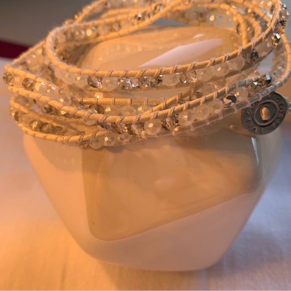 Victoria Emerson Vegan Bracelet Genuine Crystals and Beads on Waxed White Cord - Picture 2 of 5